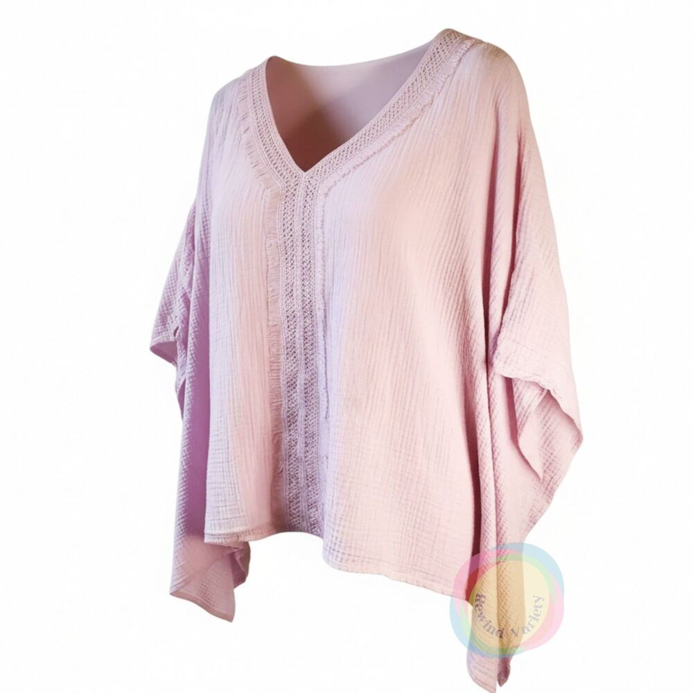 JM Collection 3X Lavender Cotton Gauze Layered Top